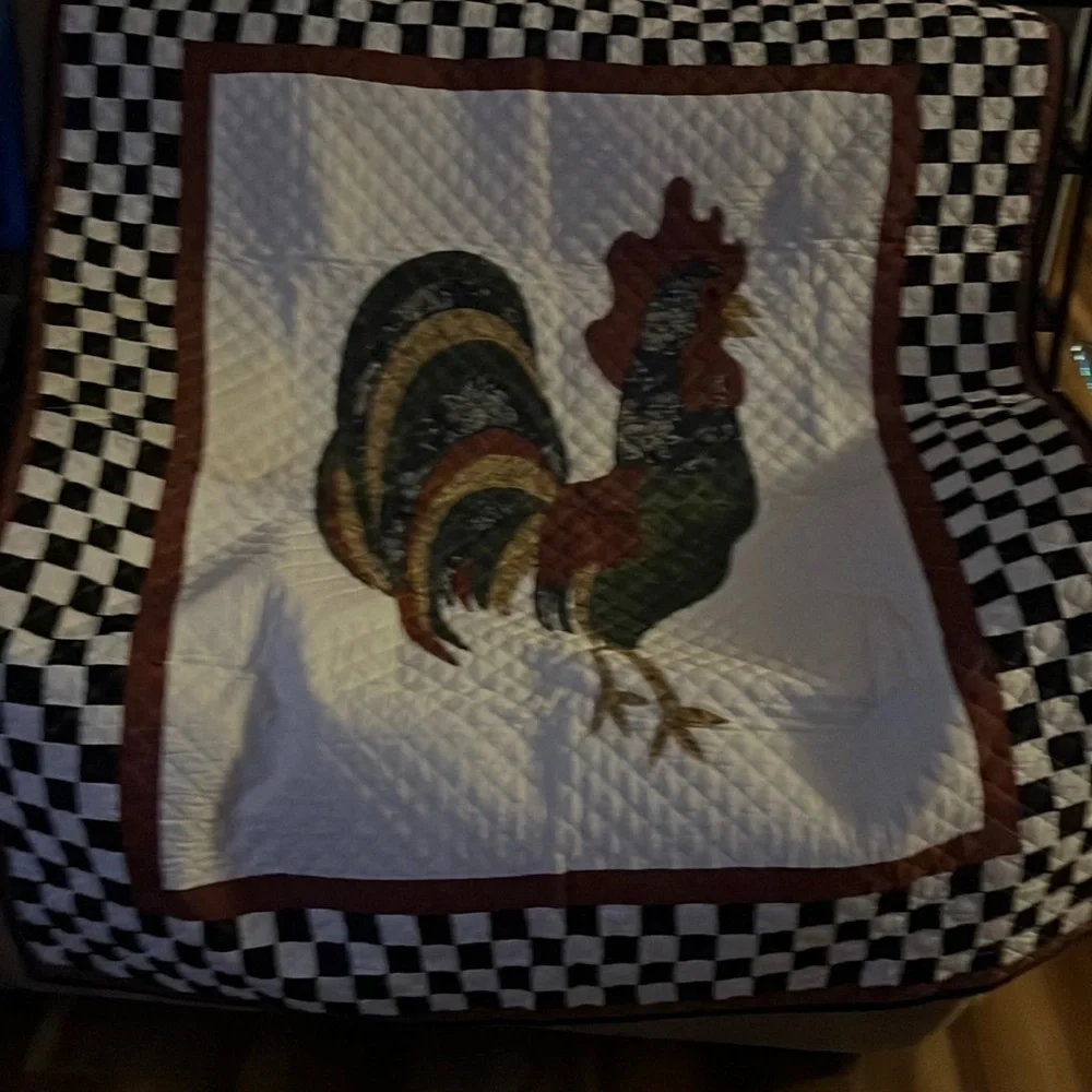 Beautiful chicken blanket/tapestry.  Measures 61 x 51 inches